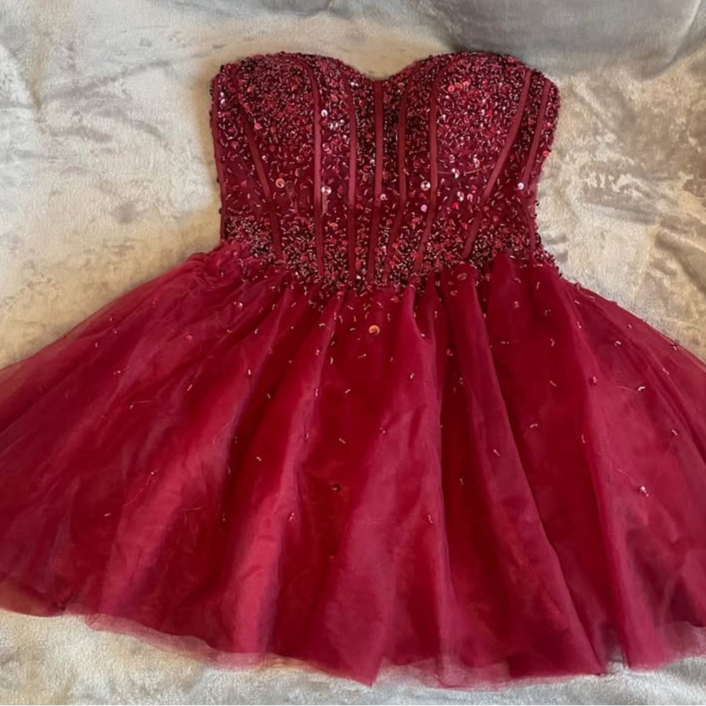 Jovani Red Strapless Prom Dress